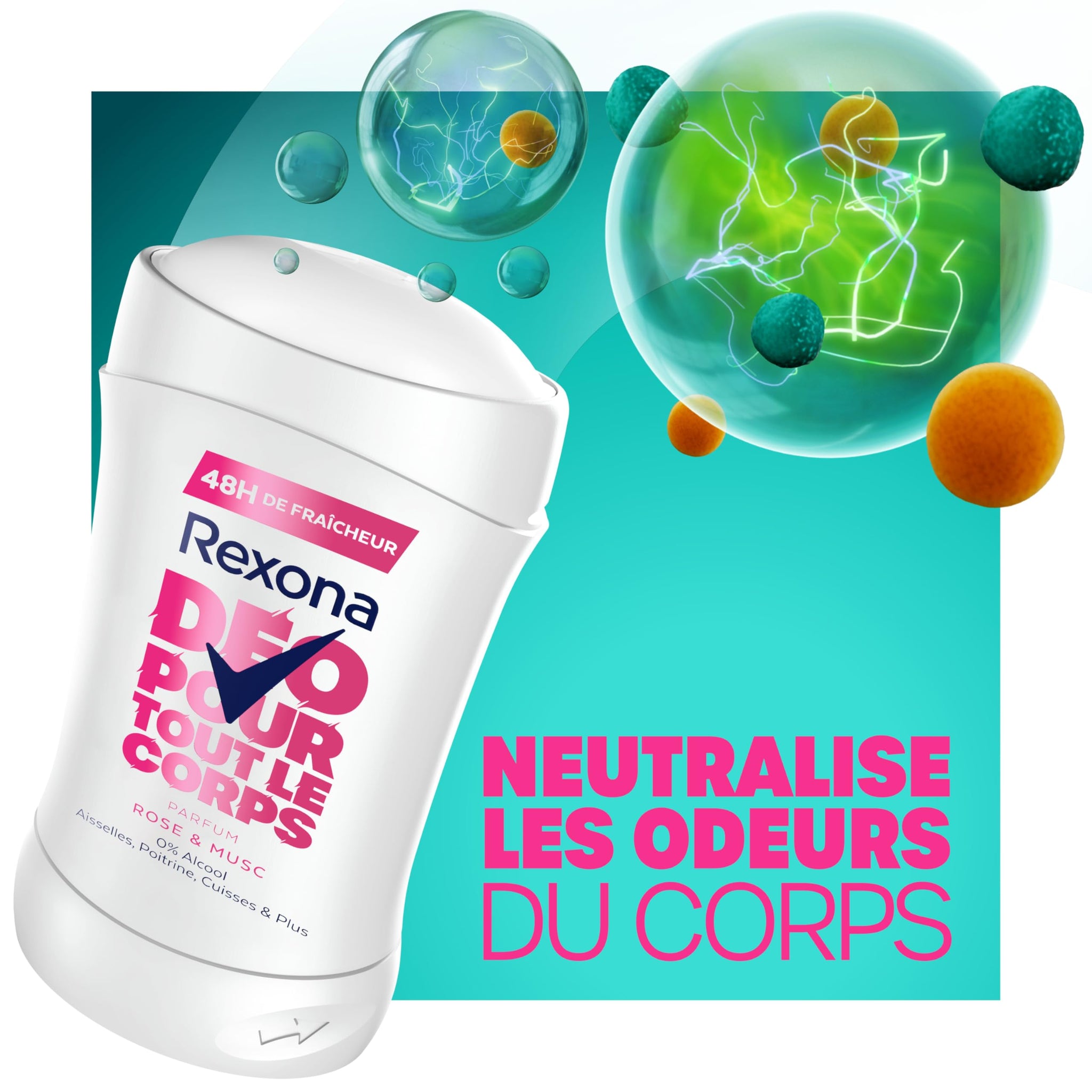 Déodorant Stick Femme pour Tout le Corps Protection 48h Rose et Musc REXONA