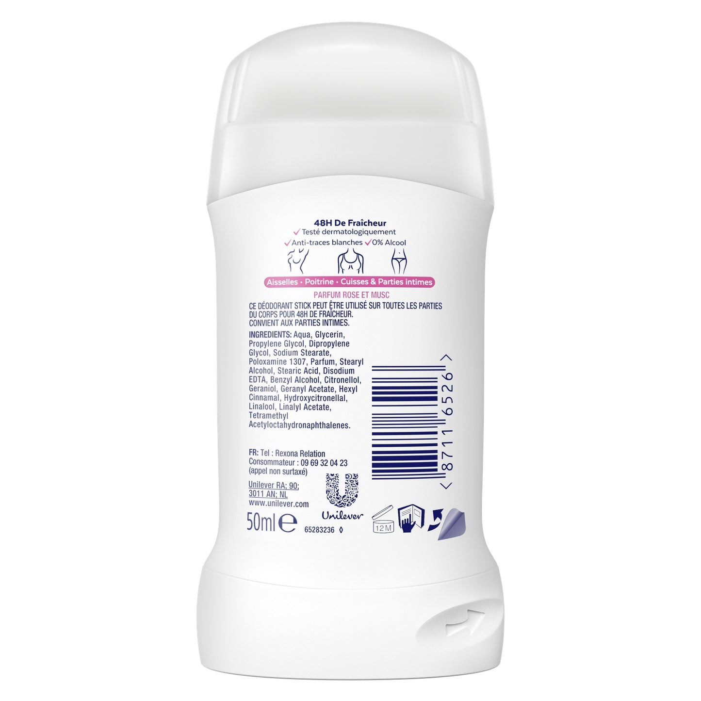 Déodorant Stick Femme pour Tout le Corps Protection 48h Rose et Musc REXONA