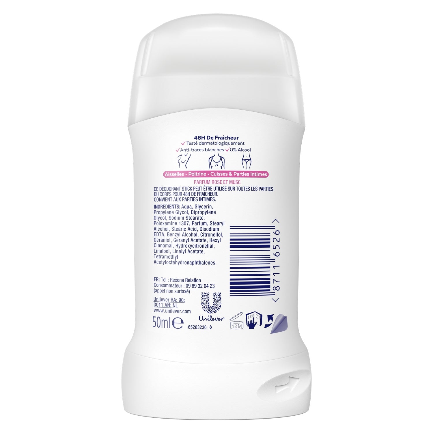 Déodorant Stick Femme pour Tout le Corps Protection 48h Rose et Musc REXONA