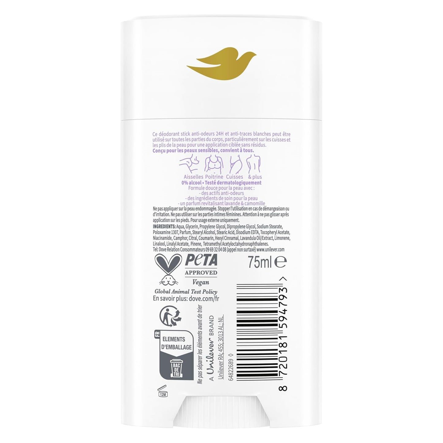Dove Déodorant Stick 0% Alcool Lavande & Camomille | BintaBeauty