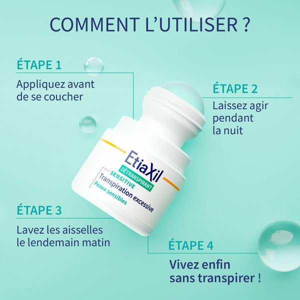 ETIAXIL – Déodorant Détranspirant Sensitive Traitement Transpiration Excessive Peaux Sensibles Roll-On