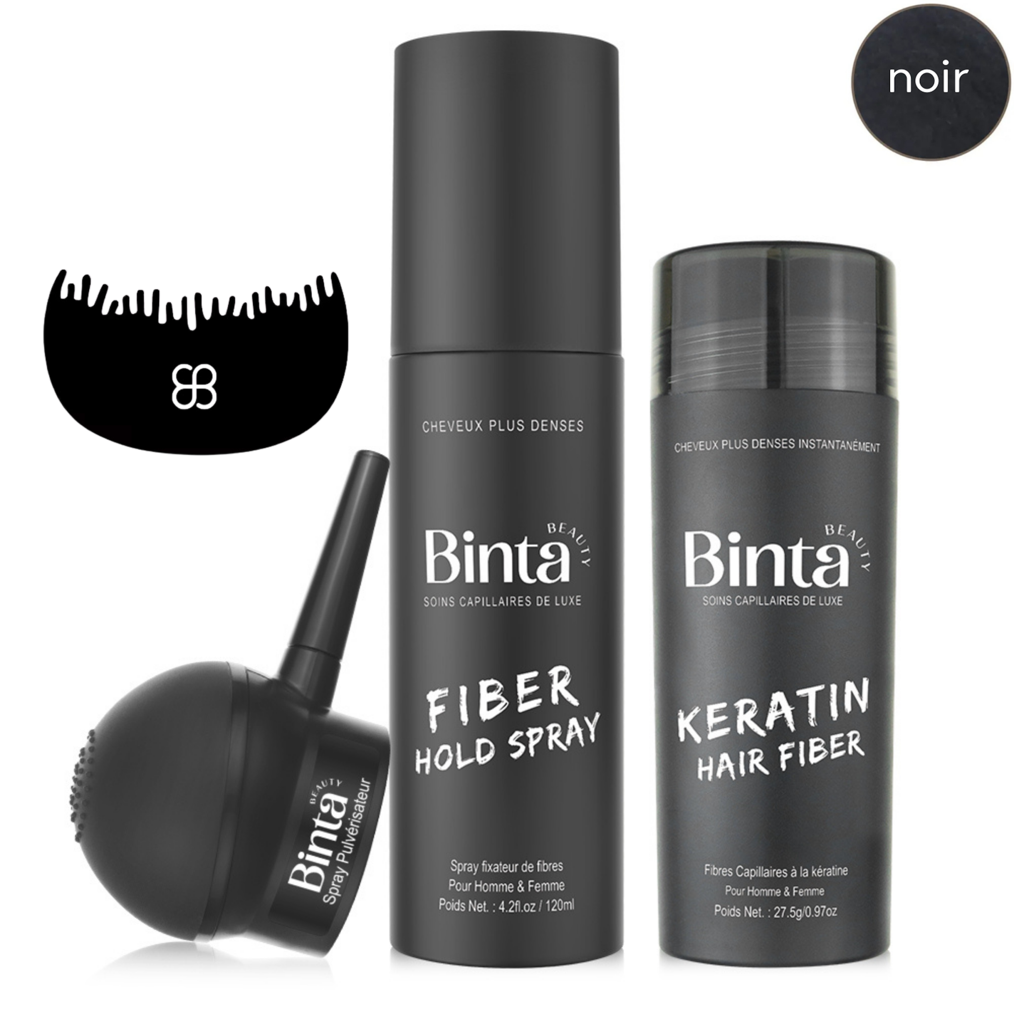 Fibres Capillaires Densifiantes – Résultat naturel et invisible - Kit 4 Pièces - noir