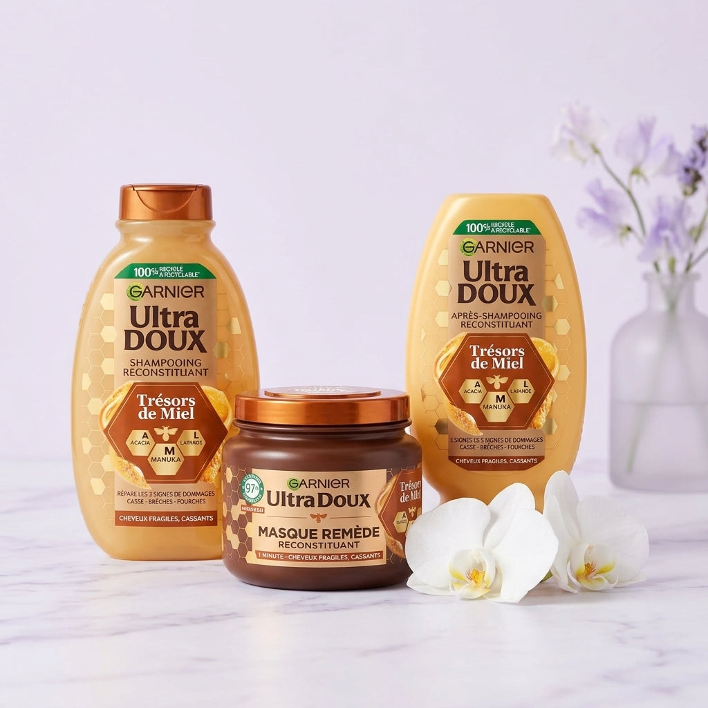 Garnier Ultra Doux Trésor de Miel Routine cheveux fragiles, cassants | BintaBeauty