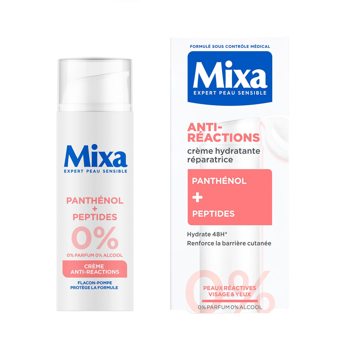 MIXA Crème Anti-Réactions Peaux Réactives Panthénol Peptides 50ml

