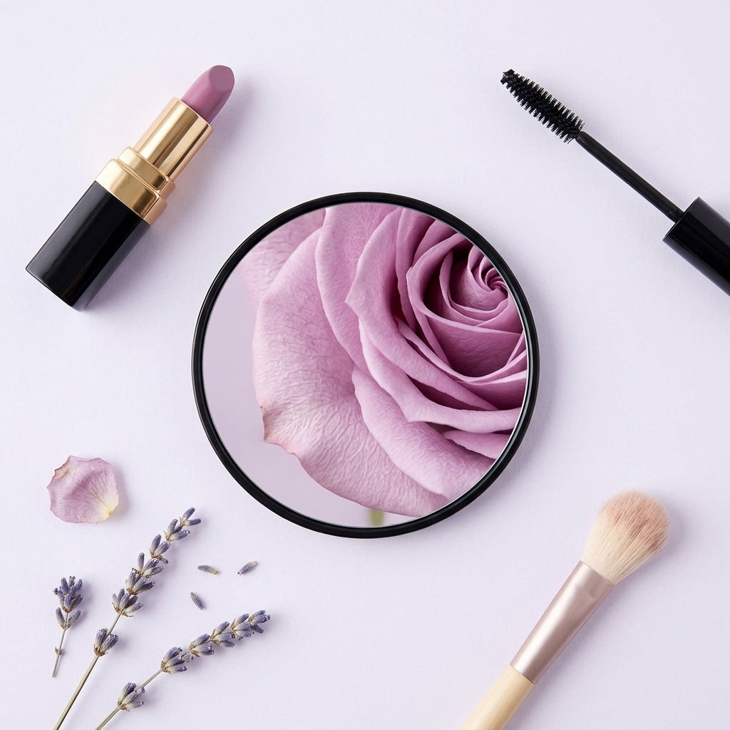 Miroir Compact Grossissant de Poche avec Support à Ventouses – Noir / Blanc | BintaBeauty