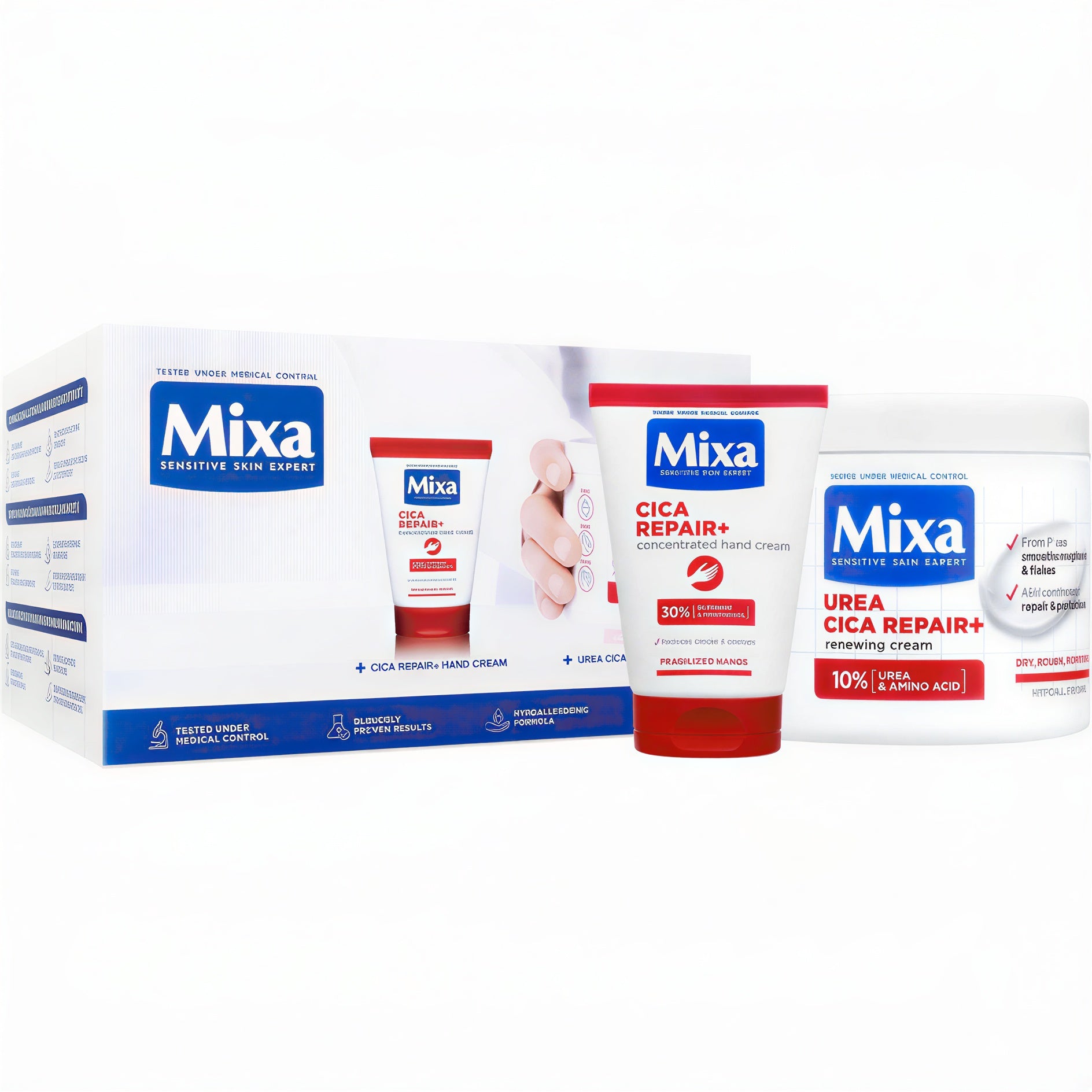 Mixa Urea Cica Repair+ – Coffret Cadeau Corps : Crème Lissante 400ml + Crème Mains Réparation 20ml | BintaBeauty