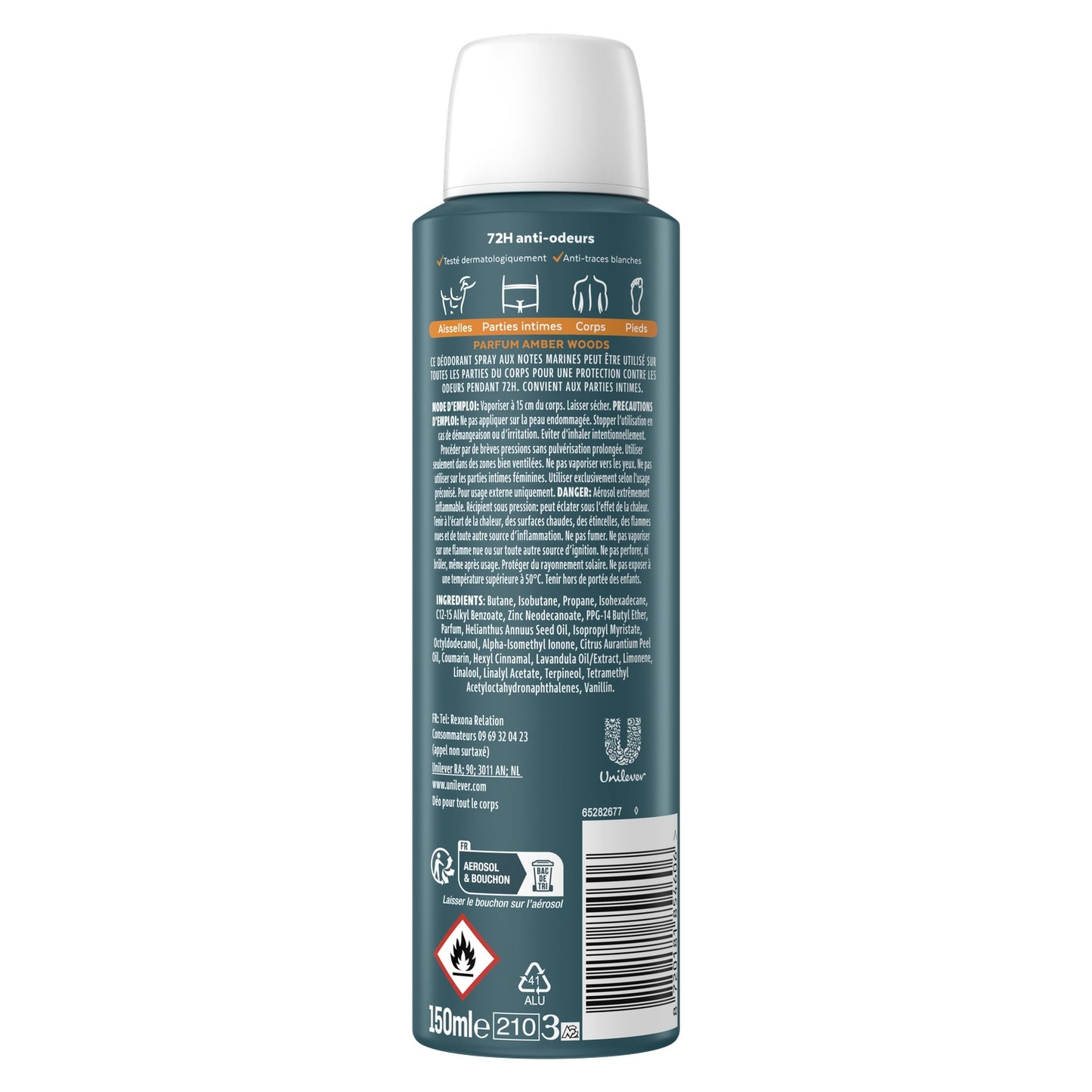 Rexona MEN – Deodorant Spray Pour Tout le Corps Anti-odeurs 72h Amber Woods