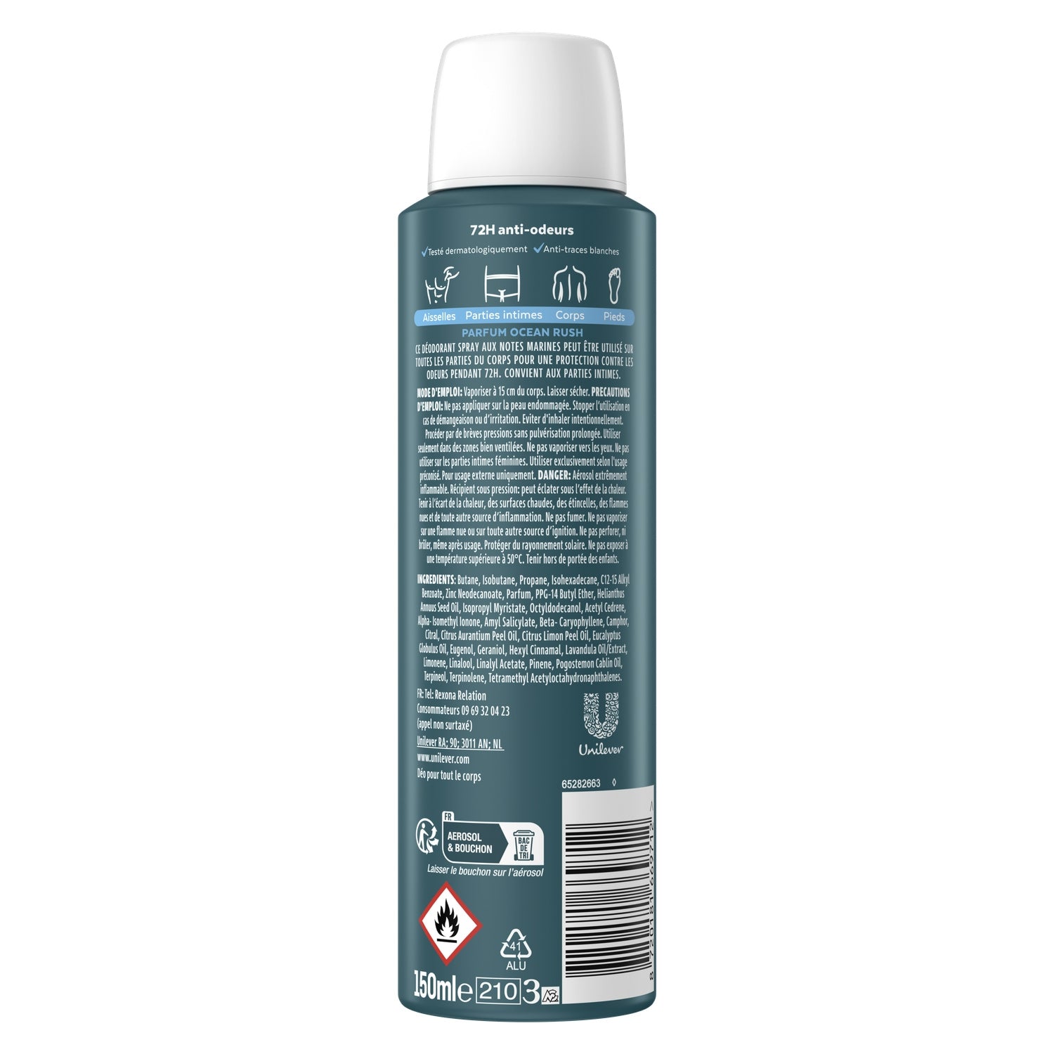 Rexona MEN – Deodorant Spray Pour Tout le Corps Anti-odeurs 72h Ocean Rush