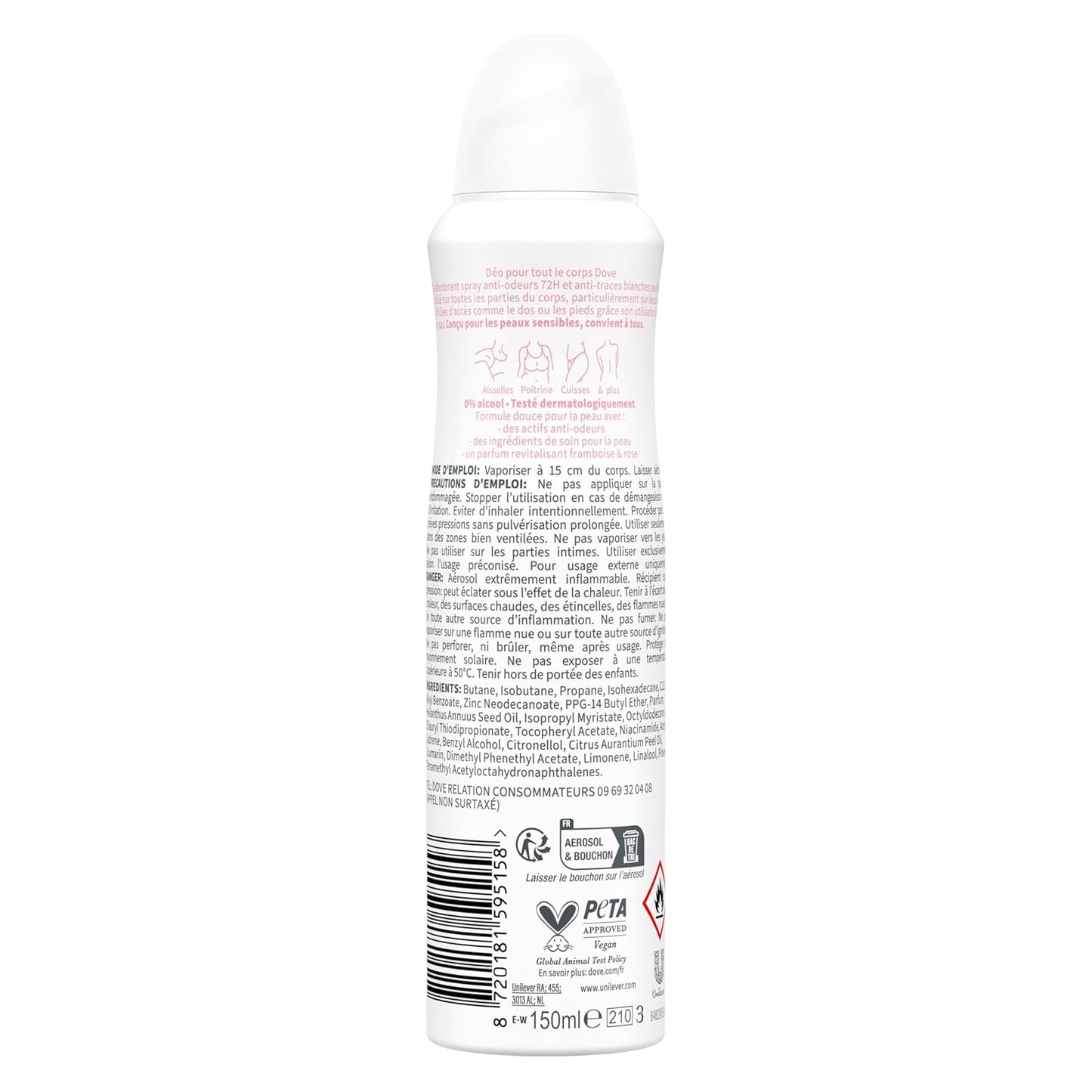 Dove Déodorant Spray Corps Framboise Rose Protection 72h | BintaBeauty, Sénégal