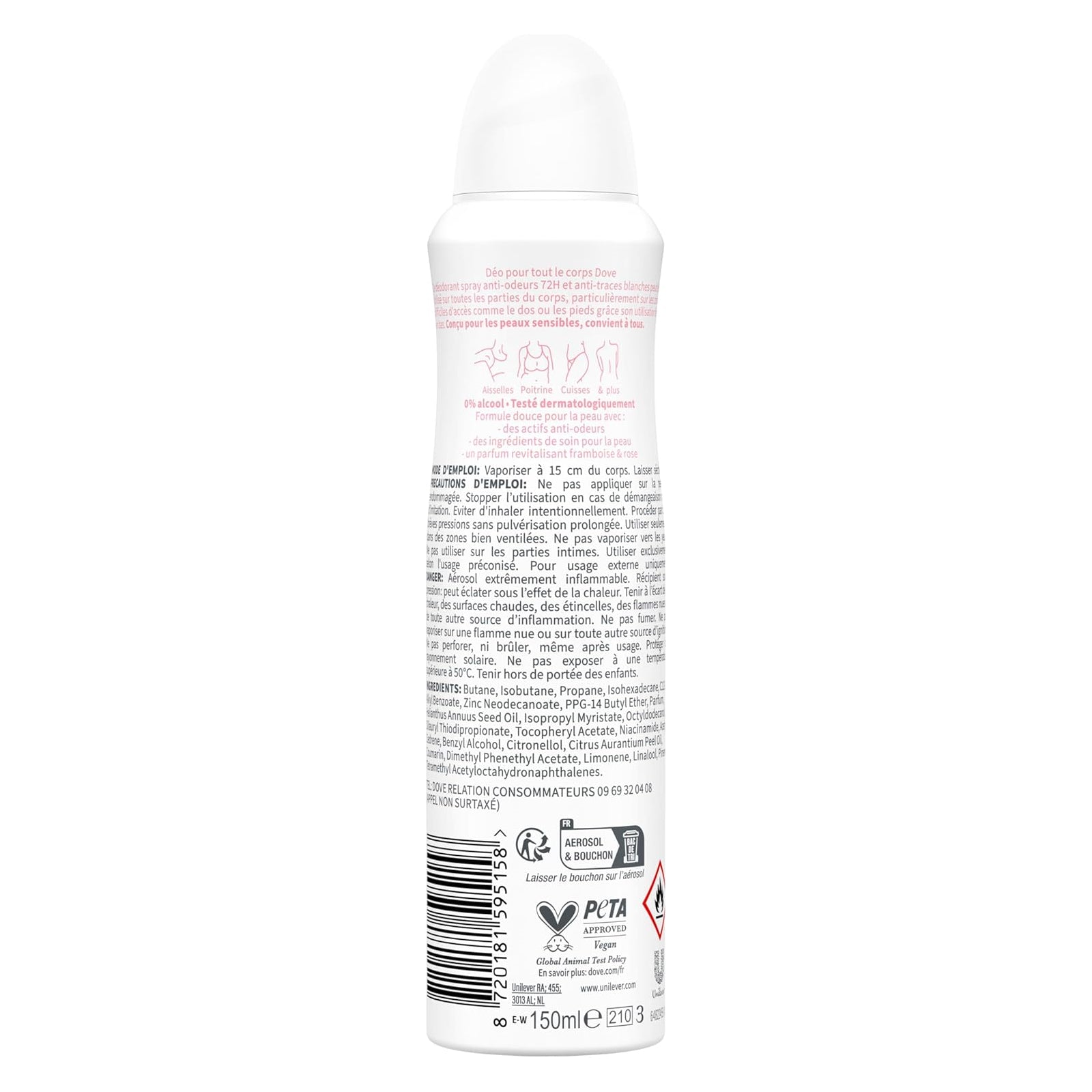 Dove Déodorant Spray Corps Framboise Rose Protection 72h | BintaBeauty, Sénégal