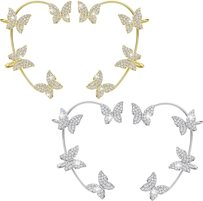 Boucles d'Oreilles Papillon & Fleur Zircon – Sans Perçage | BintaBeauty | BintaBeauty