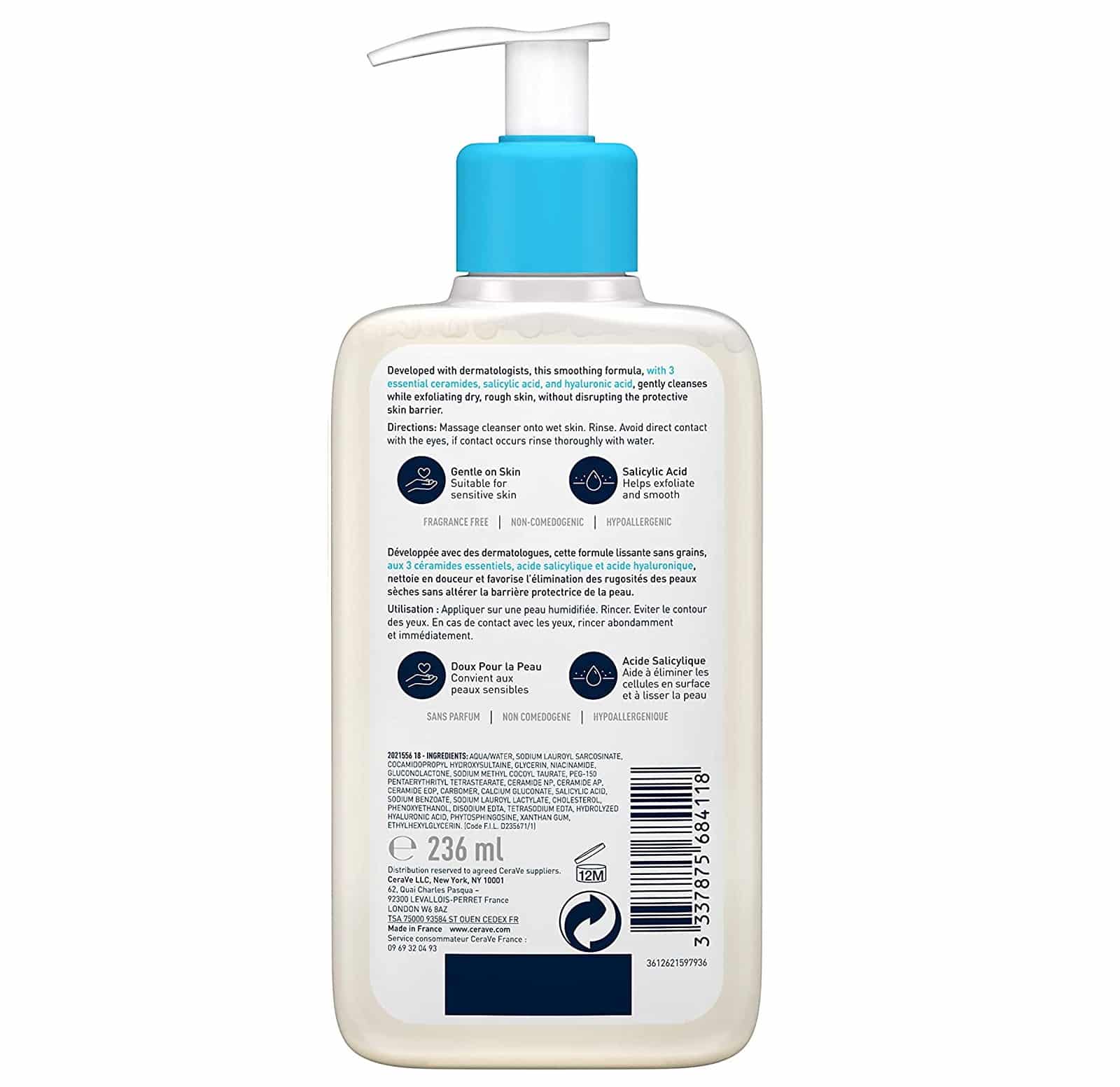 CeraVe Gel Nettoyant SA Anti-Rugosités – Peaux Sèches