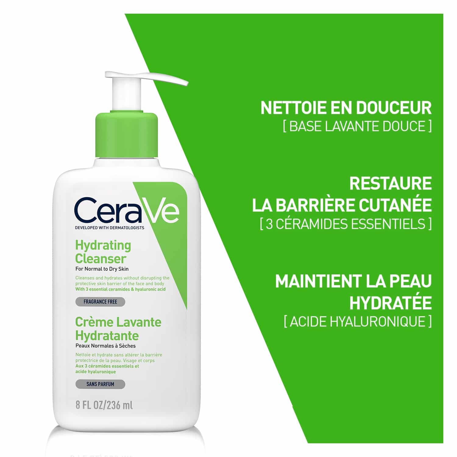 CeraVe Crème Lavante Hydratante Visage & Corps 236ml – Peaux Sensibles