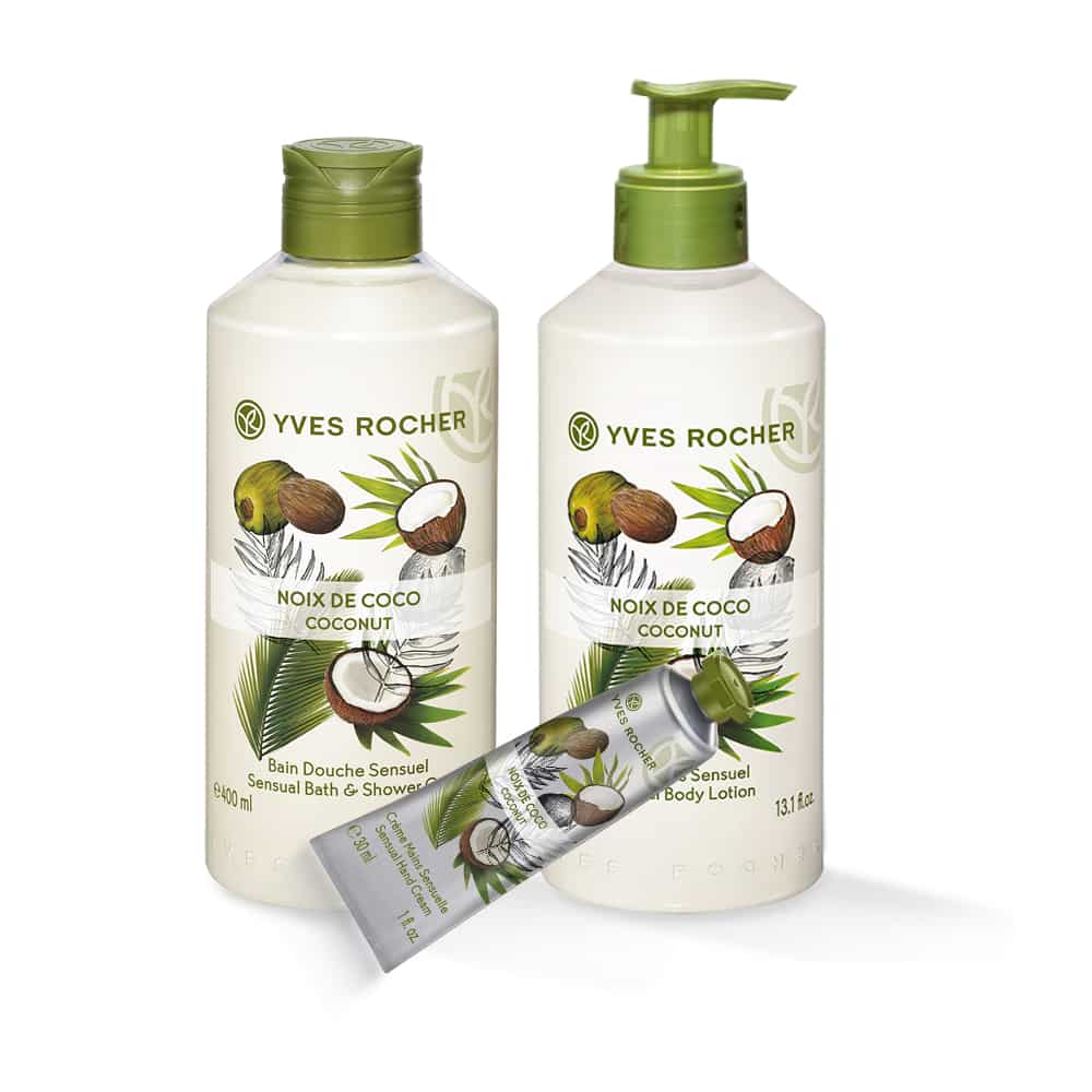 Yves Rocher Gamme Sensuel Noix de Coco - Bain Douche + Lait de corps + crème main