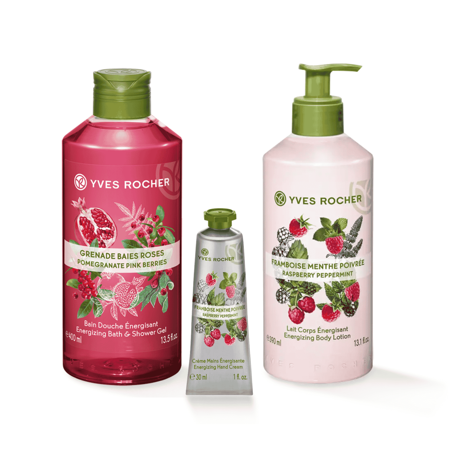 Yves Rocher Gamme Framboise & Grenade - Bain Douche + Lait de corps + crème main