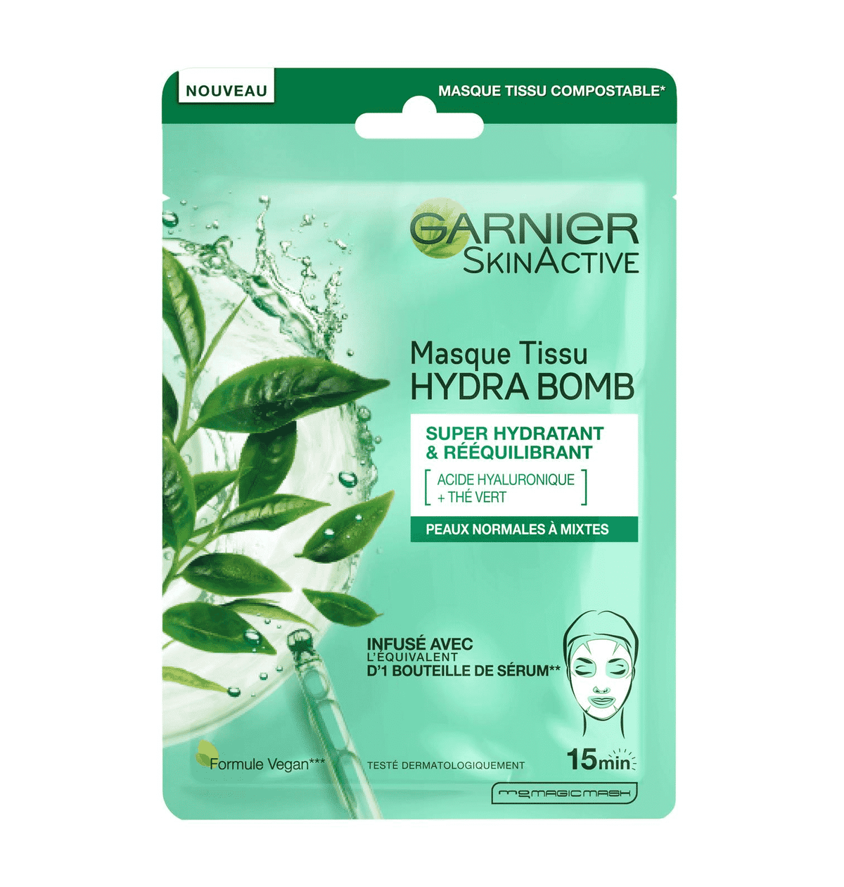 Garnier SkinActive Masque Tissu Thé Vert Hydratant & Rééquilibrant