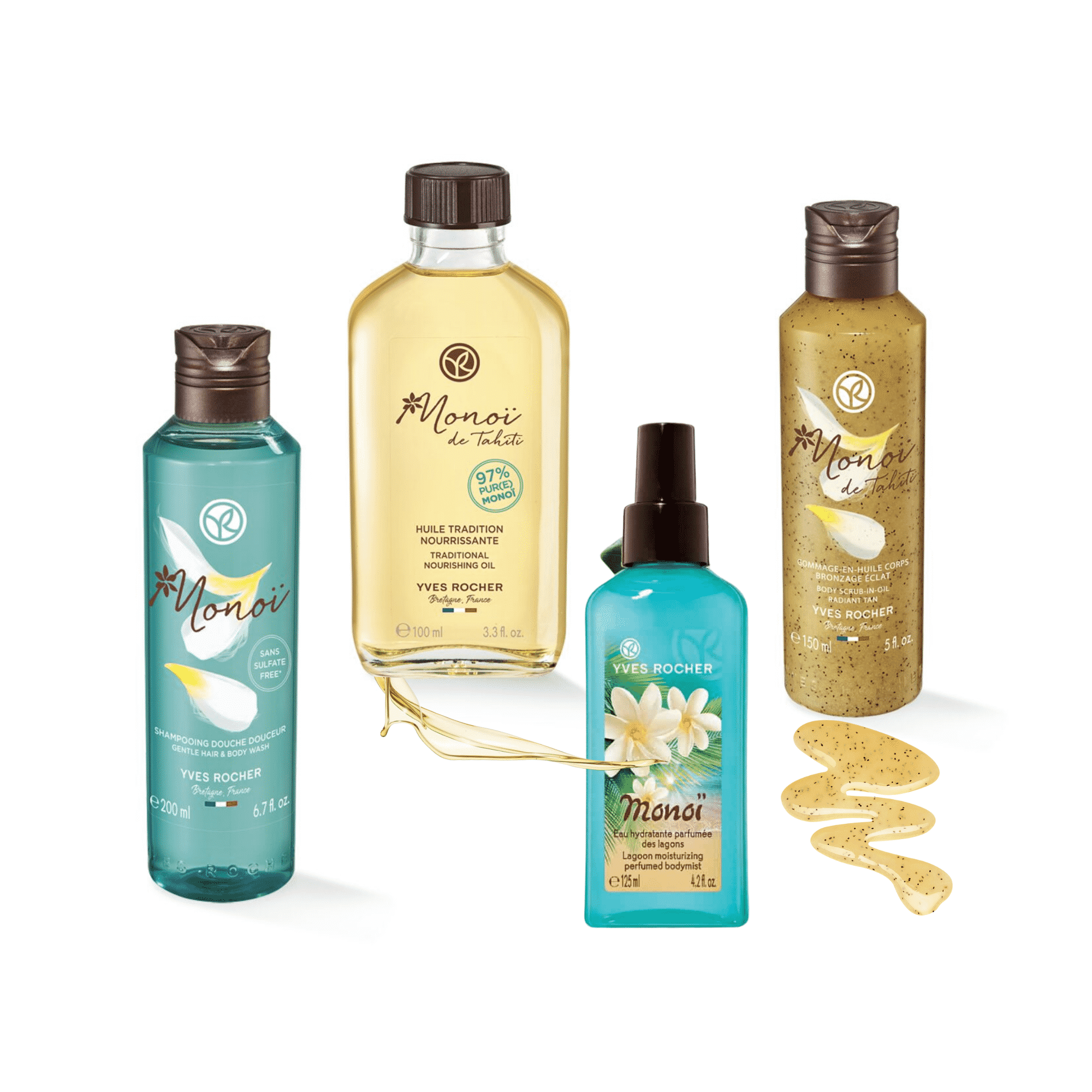 Yves Rocher Gamme Monoï - Gel Douche + Gommage + Huile + Eau parfumée