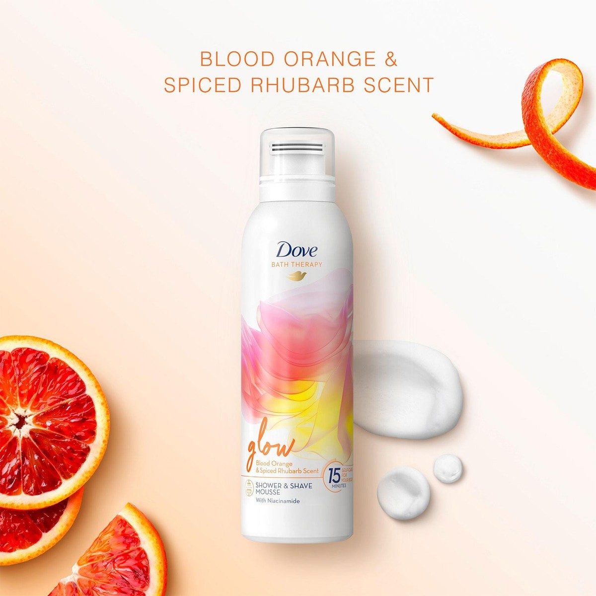 Dove Bath Therapy Glow Mousse Douche & Rasage 200ml - Orange Sanguine & Rhubarbe | BintaBeauty