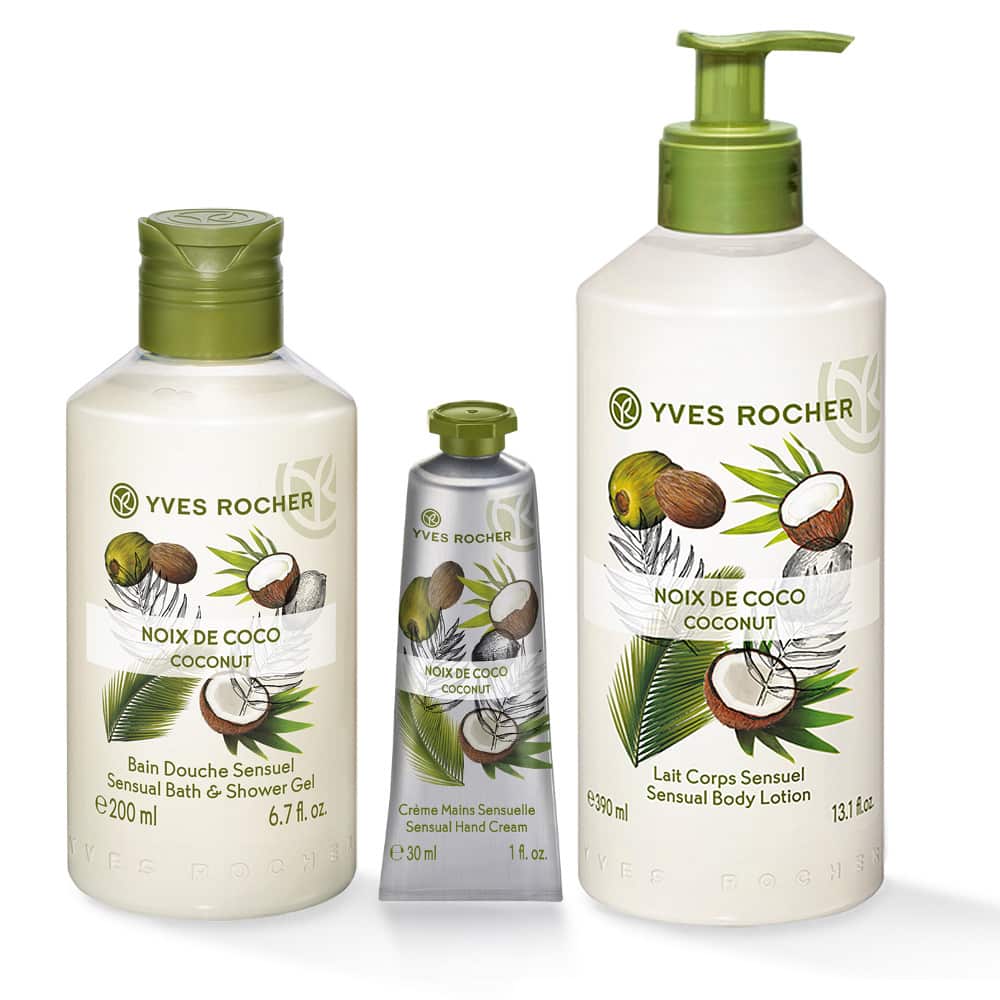 Yves Rocher Gamme Sensuel Noix de Coco - Bain Douche 200ml + Lait de corps + crème main