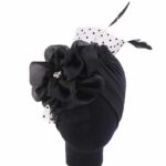 Bonnet Chapeau Organza perlé orné de plume – Image 4