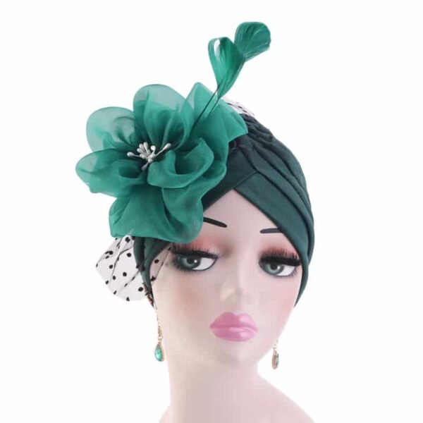 Bonnet Chapeau Organza perlé orné de plume