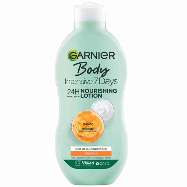 Garnier Lait Nourrissant Hydratant Intensif 7 Jours Mangue et Extrait de Probiotiques pour Peaux Sèches 400 ml