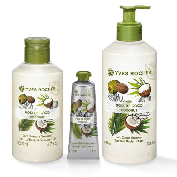 Yves Rocher Gamme Sensuel Noix de Coco - Bain Douche 200ml + Lait de corps + crème main
