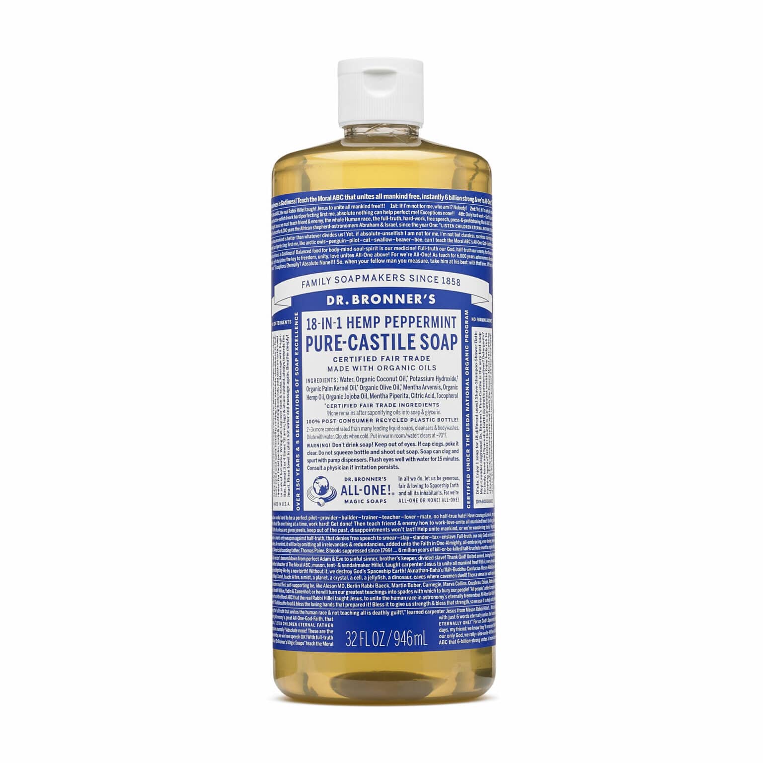 Dr. Bronner's Peppermint Castile Soap - 18 en 1 - 946ml – Image 1