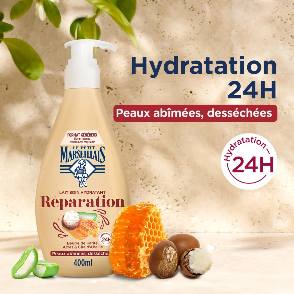 Le Petit Marseillais Lait Soin Hydratant Réparation - Karité, Aloés, Cire D'abeille – Image 2