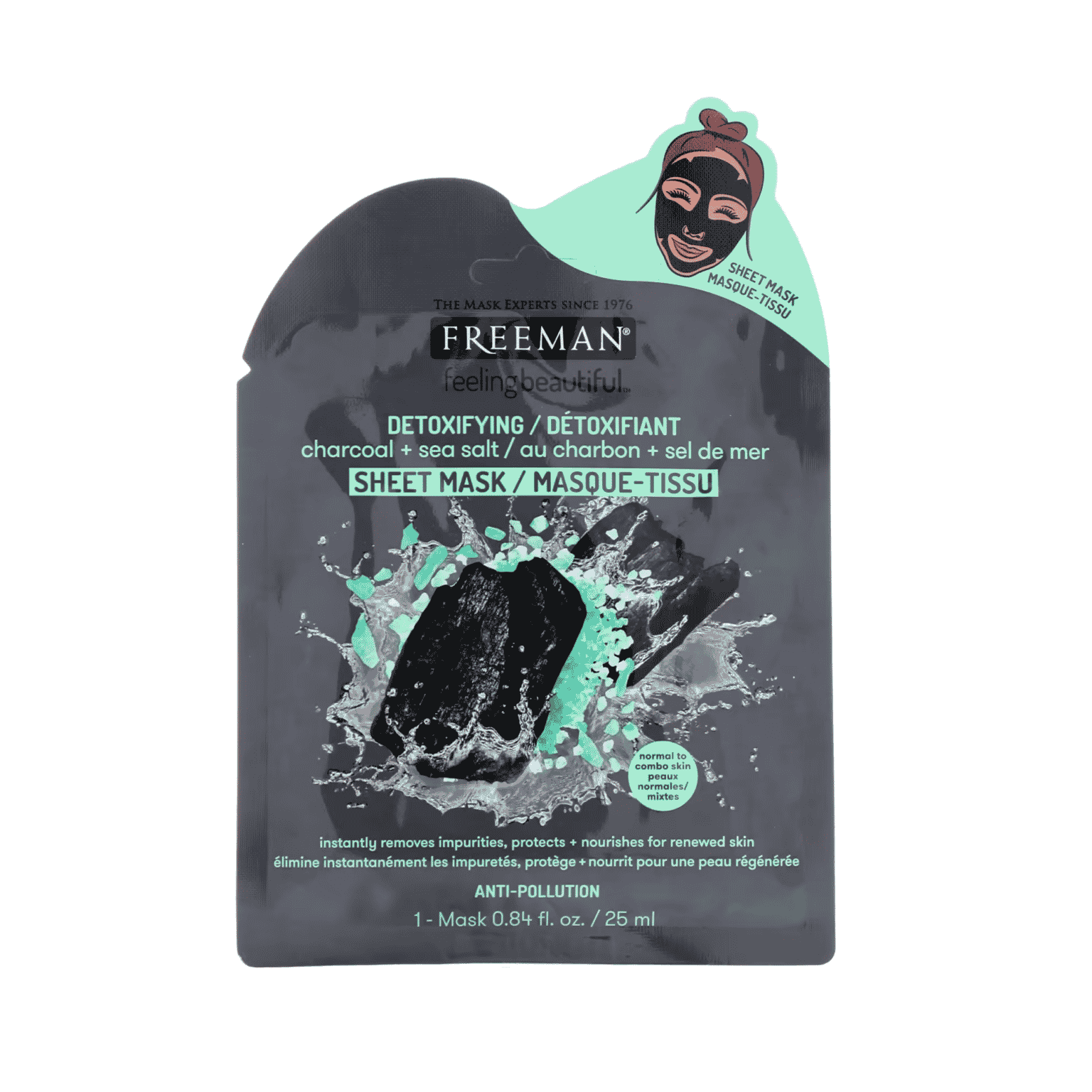 Freeman Masque Tissu Détoxifiant au charbon + sel de mer – Image 1