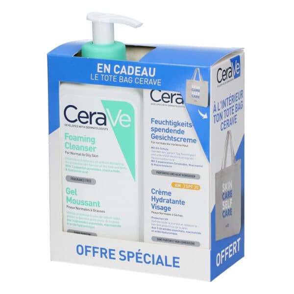 CeraVe Gel Moussant+ Crème Hydratante SPF25+ Tote Bag Offert