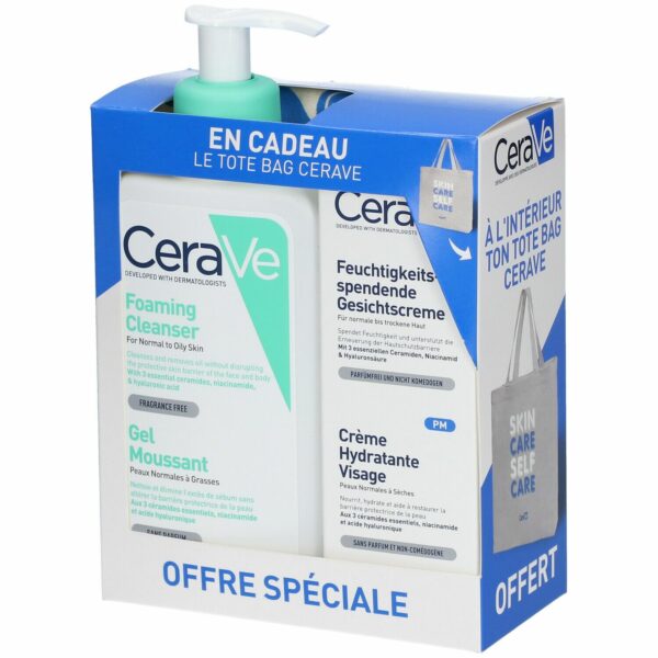 CeraVe Gel Moussant+ Crème Nuit Hydratante+ Tote Bag Offert
