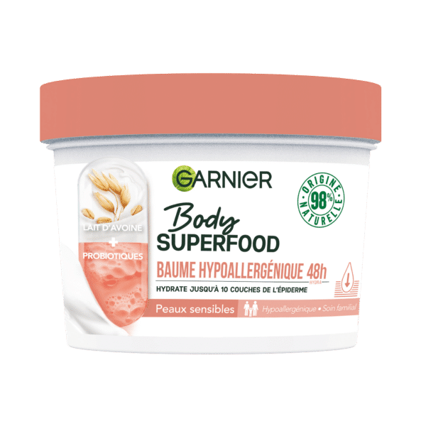 GARNIER Body Superfood Baume hydratant [Lait d'avoine + Fractions de probiotiques]