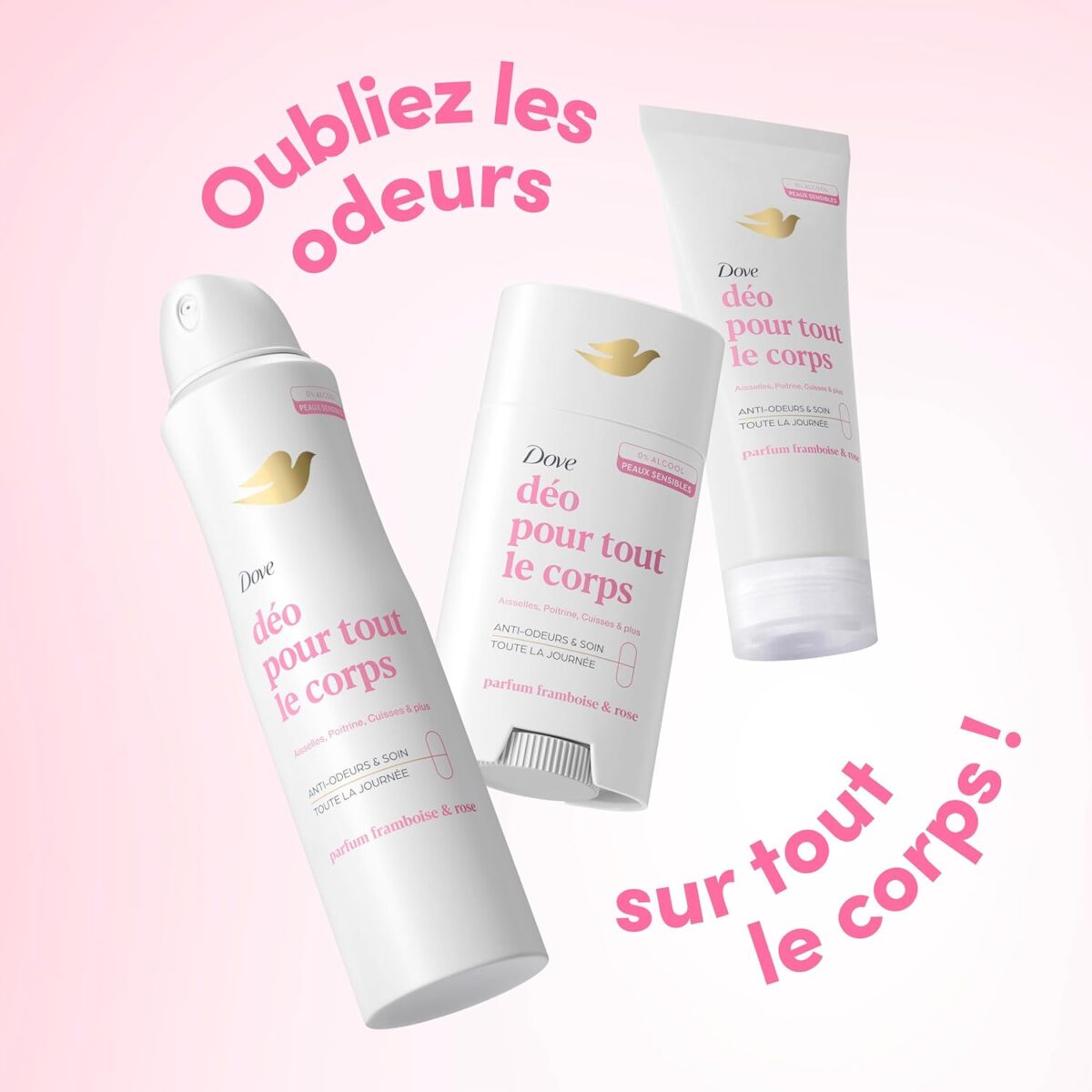 Dove Déodorant stick Framboise et Rose Pour tout le Corps 0% Alcool – Image 6