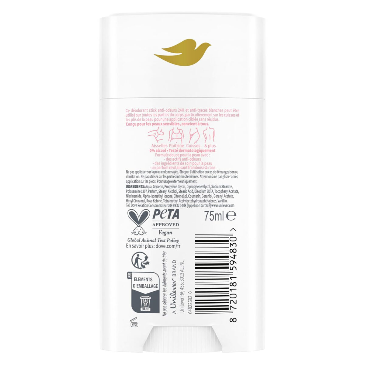 Dove Déodorant stick Framboise et Rose Pour tout le Corps 0% Alcool – Image 7
