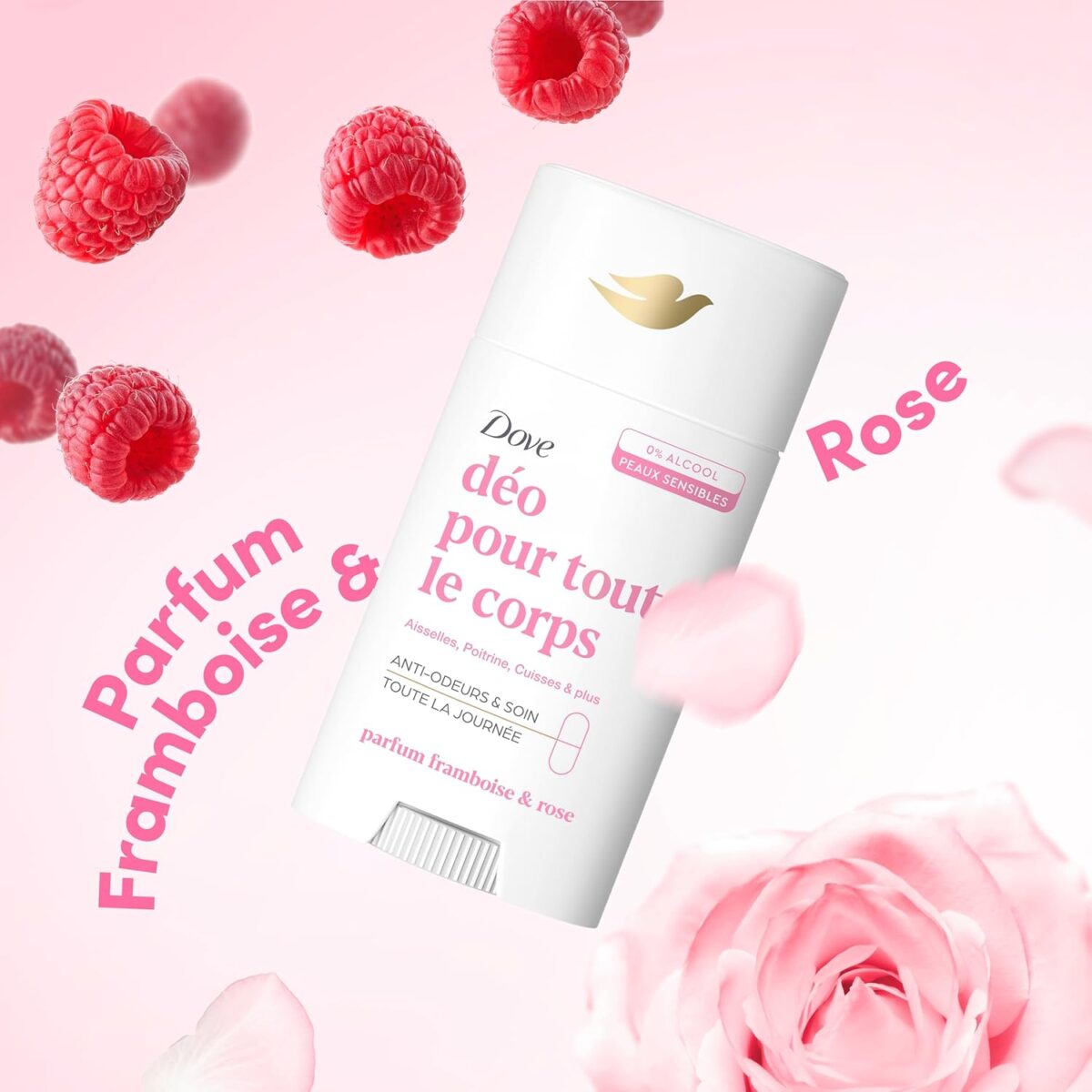 Dove Déodorant stick Framboise et Rose Pour tout le Corps 0% Alcool – Image 2