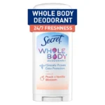 Secret, Déodorant pour tout le corps, Sans aluminium, Fleur de pêche + vanille